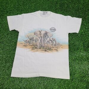 Vintage 1992 Sansegal Elephant Shirt Large 21x27 Desert USA